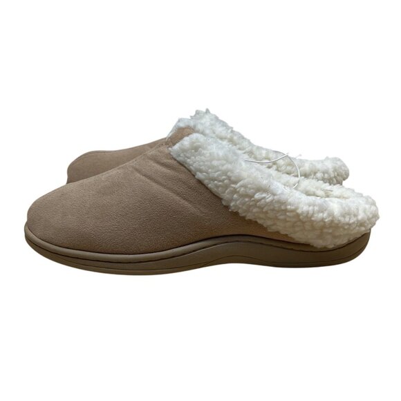 Dearfoams Womens Tan Suede-Like Faux Fur Lining Slip-On Slippers Clogs Sz 10 - Picture 7 of 9